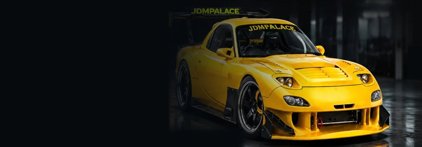 Yellow JDMPalace RX-7 widebody race car