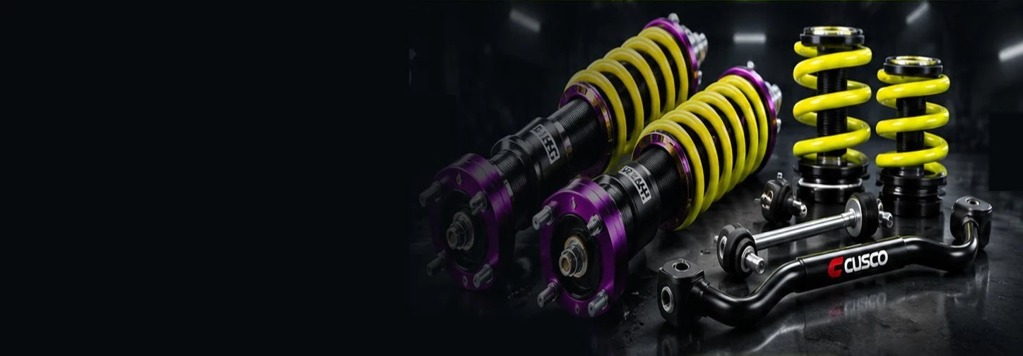 Yellow and purple performance coilovers